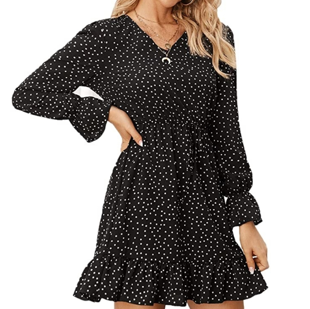 Verdusa Dress Polka Dot Long Sleeve Ruffle Hem